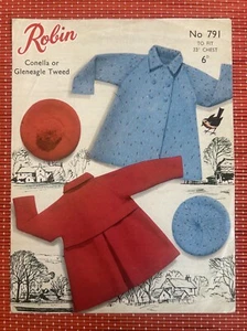 ATEMBERAUBENDER JUNGEN MÄDCHEN STRICKMANTEL BASKENMÜTZE 22”-24” VINTAGE 50’er STRICKMUSTER 791 - Bild 1 von 2