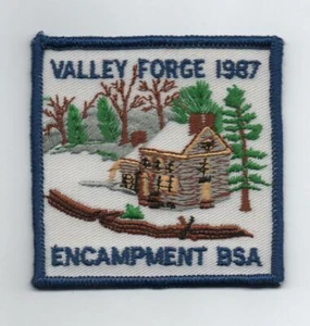 Parche de campamento Valley Forge 1987 (sede de Washington), parte posterior de plástico, como nuevo - Imagen 1 de 1
