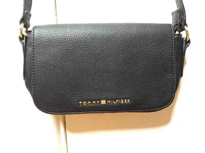 Tommy Hilfiger Black Faux Pebbled Leather Zippered Crossbody Purse Bag Preppy - Image 1 of 4