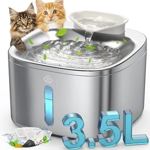oneisall Stainless Steel Cat Water Fountain, 3.5L/118fl oz Automatic Pet Drin... - Picture 1 of 8