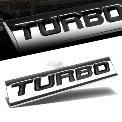 ALUMINUM STICK ON POLISH CHROME BLACK TEXT TURBO  DECAL EMBLEM TRIM BADGE LOGO - Image 1 of 3