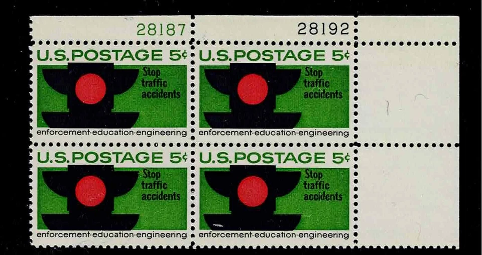 US Scott #1272, Plate Block #28187/28192 1965 Traffic 5c FVF MNH Upper Right - Image 1 of 1