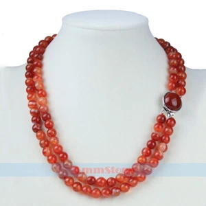 Double Strands 8mm Natural Round Green Malay Jade Necklace 20 inch Long - Picture 1 of 3