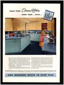 1949 Genuine Clay Tile Kitchen Original Print Ad ~ Fast Ship ~ MCM Mid Modern - Picture 1 of 1