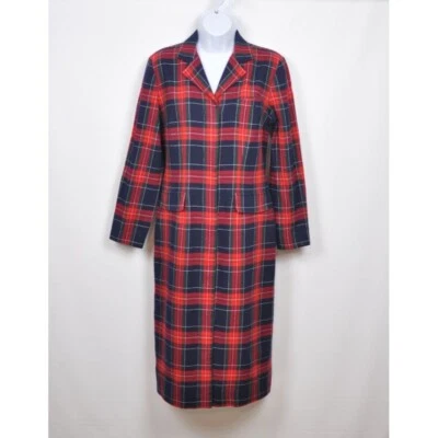 Cynthia Howie for Maggy Boutique 红色蓝色格子长款夹克连衣裙女式 4 码 — 第 1/4 张图片