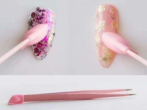 Pinzetta rosa doppia faccia con testa in silicone pressa su adesivi, glitter, borchie, - Foto 1 di 6