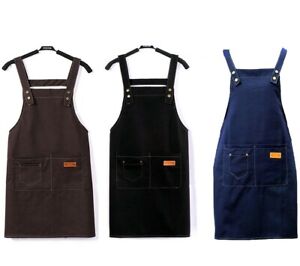 Men Women Denim Style Cooking Kitchen Restaurant Work Bib Apron Dress Pockets