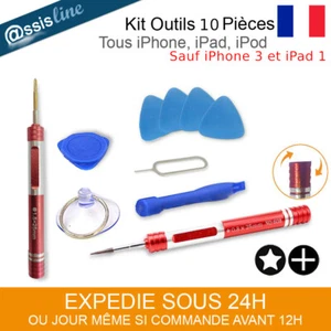 KIT 10 OUTILS ESSENTIEL IPHONE 4 4S 5 5C 5S 6+6S IPAD IPOD TOURNEVIS REPARATION  - Photo 1 sur 1