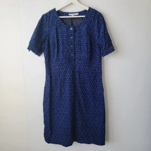 Boden Damen geblümtes Cordkleid Größe 12L Kurzarm Knopfleiste blau - Bild 1 von 9