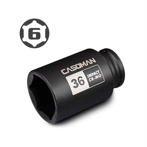 1/2" Drive X 36 Mm Deep 6 PT Impact Socket, CR-MO, Drive 6 Point Axle Nut Socket - Picture 1 of 6