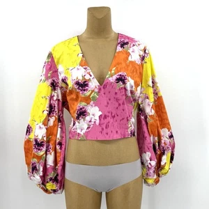Bar III Zerina Akers XXL 1X 14/16 KeKe Patch Crop Top Floral Puff Sleeve Womens - Picture 1 of 14