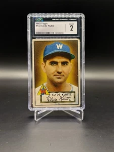 1952 Topps Clyde Kluttz #132 CGC 2 Washington Senators - Picture 1 of 2