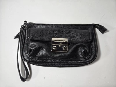 Dana Buchman Muñequera Imitación Cuero Guijarro Negro Cartera Cartera Bolsa 9x5" Foto 1 de 4