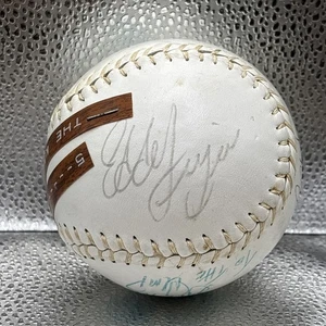 1975 Game Used Softball The King and His Court Eddie Feigner 4 Autographs Ump - Picture 1 of 8