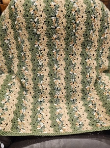Hand Crochet Knit Afghan Throw Green/tan/white 54"x60" Brand new - Picture 1 of 8