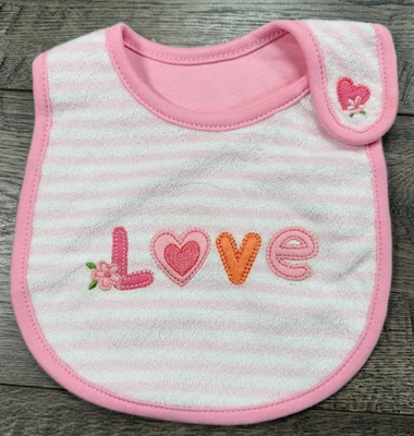 Babador de Pano Vintage Carter's Pink Love Terry Baby Girl Novo sem etiquetas - Imagem 1 de 2