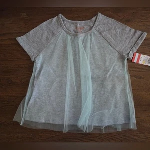 NUEVA Camiseta Gris Cat & Jack Niñas 7/8 con Superposición Verde Transparente - Imagen 1 de 8