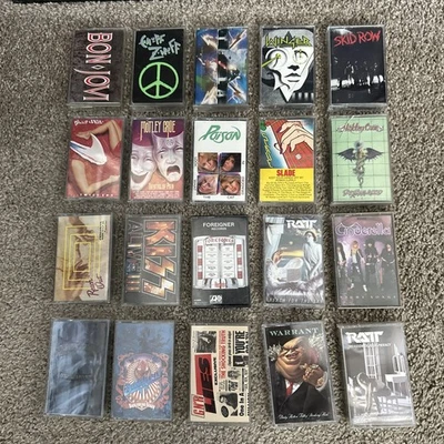 Lot Of 20 Cassette Tapes Hair Metal Tesla Bon Jovi Crüe Gn’R Poison Kiss & More! - Imagem 1 de 4