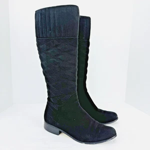 Black Quilted Suede Leather Knee High Boots Womens Size 8 Medium Vero Cuoio Zip - Bild 1 von 13