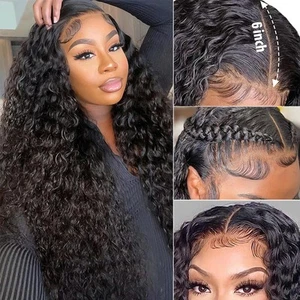 180% Density 13x6 Wave Lace Front Wigs - Virgin Human Hair Pre-Plucked Curly ... - Picture 1 of 9