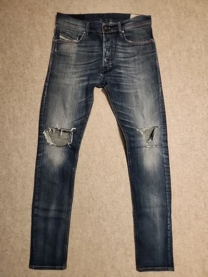 Jeans Diesel Hombres 29x32 Azul Tefphar Slim Zanahoria Elastizados Destruidos Bigotes BONITOS Foto 1 de 4