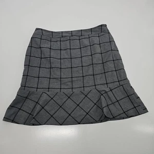 NWOT Loft Womens Skirt Sz 12 Gray & Black Window Pane Trumpet Academia - Picture 1 of 8