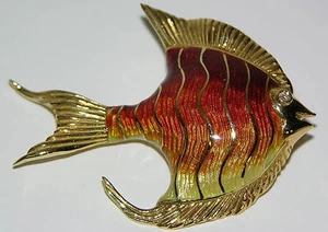 18 Karat massiver Gelbgold Ofen gebrannter emaillierter Fisch von "Vergano of Italy" - Bild 1 von 2