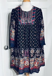 Umgee Womens Casual Shirt Aztec Tunic Size L Navy Blue Boho Top NWT - Picture 1 of 13