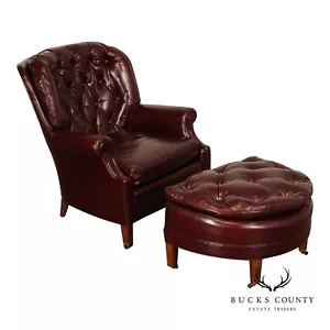 NORTH HICKORY OXBLOOD TUFTED LEATHER CHAIR AND OTTOMAN - Picture 1 of 22