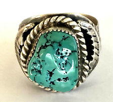 Vintage Turquoise Native American Signed ME HM Ring Sterling Silver Size 10.75