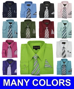 Boys Dress Shirt V2000 with Matching Tie and Hanky New Vangogh Sizes 2T to 20 - Picture 1 of 15