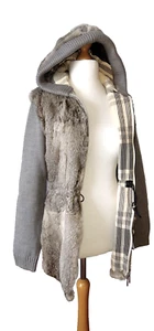 GIVUESSE Rabbit Fur Wool Hooded Zip Cardigan Sweater IT 42 S M Made in Italy - Picture 1 of 21