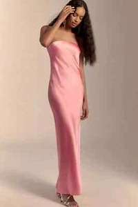 NWT Anthropologie The Fleur Strapless Satin Maxi Slip Dress Pink Size L - Picture 1 of 4