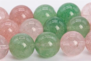 10MM Genuine Natural Green & Pink Strawberry Quartz Beads AA Round Beads 15" - Picture 1 of 3