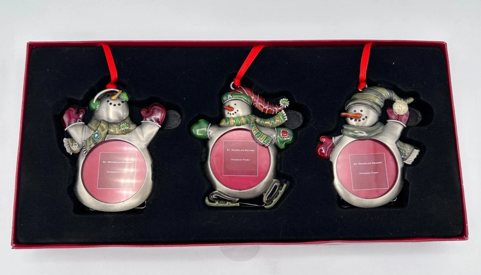 St. Nicholas Square Snowman Ornament Circular Frame Christmas Holiday Set of 3 - Image 1 of 4