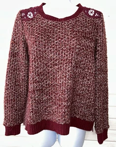 Miss Me Sz XS Pieced Sweater Crochet Back Shoulders Burgundy Red EUC - Picture 1 of 10