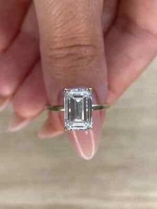 3.10 Carat Emerald Cut F/VS1 Lab Grown Diamond Engagement Ring 14k Yellow Gold - Picture 1 of 14