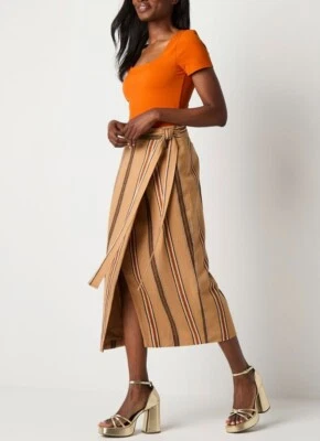 Falda larga envolvente sintética Worthington para mujer talla 2 forrada color tostado a rayas mezcla de lino NUEVA Foto 1 de 4