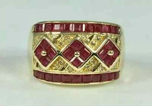 2.9Ct Princess Cut Lab Created Red Ruby 14k Yellow Gold Plated Wedding Band Ring - Picture 1 of 5