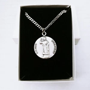 St. Stephan Medaille Sterling Katholisch GBA Medaillon Halskette mit Box Neu - Bild 1 von 6