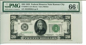 FR 2050-J 1928 $20 Federal Reserve NOTE PMG 66 EPQ GEM UNCIRCULATED - Picture 1 of 1