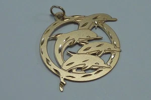  14K Yellow Gold  "Dolphins"  Pendant  - Picture 1 of 3