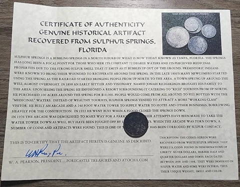 1904 Barber Half Dollar Sulphur Springs Treasure With COA Cover