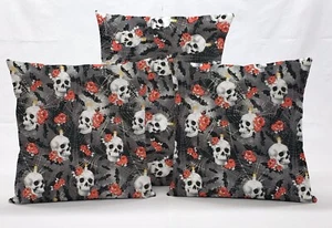 Funda de almohada/funda de almohada Skulls Webs & Roses (muchos tamaños) - Imagen 1 de 4