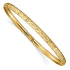 14k Yellow Gold Hexagonal Design Diamond-Cut Flexible Bangle Bracelet 7.5 inch