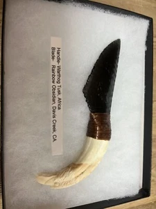 Obsidian Blade With Carved Eagle Head Handle Made Of Warthog Tusk - Picture 1 of 3