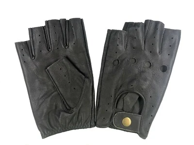 GUANTES DE CONDUCCIÓN DE CUERO REAL CON CHOFER MEDIO DEDO PARA HOMBRE Foto 1 de 4