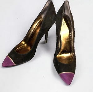 Authentic Saint Laurent YSL Black purple Toe Suede Pumps Womens Size EU 39 - Picture 1 of 9
