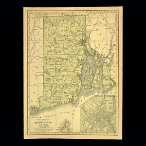 Antique RHODE ISLAND Map Wall Art Decor Original Providence ca 1927 Vintage - Picture 1 of 7