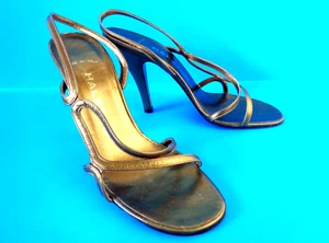 Tacones de aguja de cuero bronce con tiras vintage de 7-7,5* HALSTON AÑOS 80 ITALIA - Imagen 1 de 8